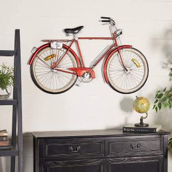 24" x 39" Metal Bike Wall Decor with Seat and Handles Red - Olivia & May