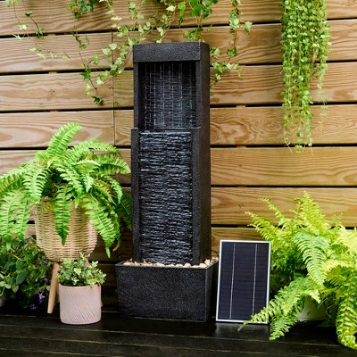 Athena Black Solar-Powered Outdoor Waterfall Fountain with LED Lights