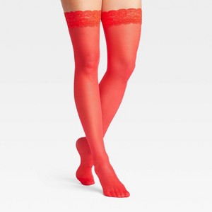 Women's 20D Sheer Thigh Highs with Lace Trim - Auden™ - 1 of 3