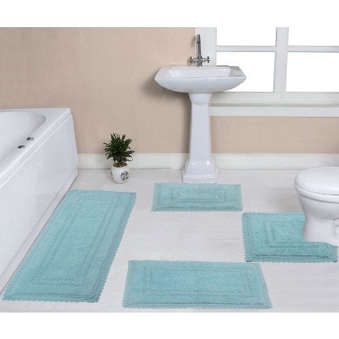 Set of 2 Opulent Collection Aqua Cotton Reversible Tufted Bath Rug Set -  Home Weavers