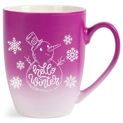 Elanze Designs Hello Winter Two Toned Ombre Matte Pink and White 12 ounce Ceramic Stoneware Coffee Cup Mug