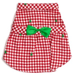 The Worthy Dog Flannel Check Plaid Embroidered Trees Adjustable Pet Dress - 1 of 3