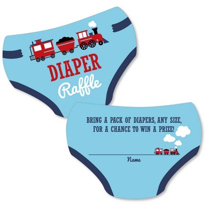 Big Dot of Happiness Railroad Party Crossing - Diaper Shaped Raffle Ticket Inserts - Train Baby Shower Activities - Diaper Raffle Game - Set of 24