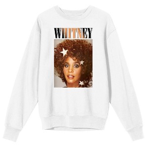Whitney Houston Photo Print With Text Logo Crew Neck Long Sleeve White Adult Sweatshirt - 1 of 3