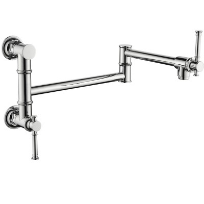 GreenEver Wall Mount Pot Filler Faucet, Modern Brass Pot Filler Two-Attachment Wall Mount Folding Kitchen Pot Filler Swing Arm