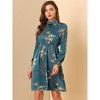 Allegra K Women's Mock Neck Swing Midi Long Sleeve A-line Floral Dress - 2 of 4