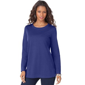Roaman's Plus Size Cotton Ultimate Long Sleeve Crewneck Tee - 1 of 4