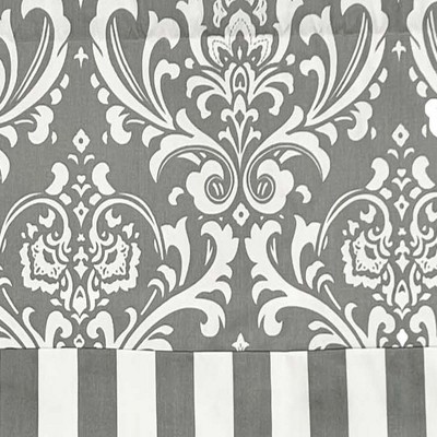 Gray and White Damask Rod Pocket Valance with Stripe Banding