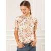 Allegra K Women's Short Sleeve Ruffled Floral Mock Neck Summer Top 2 Pcs - 2 of 4