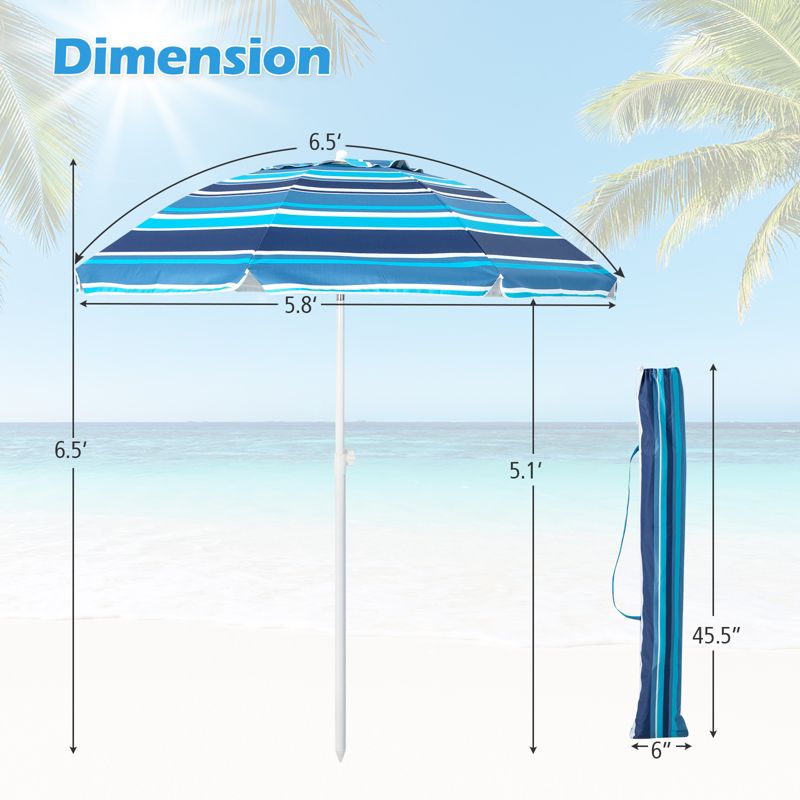Costway 6.5Ft Patio Beach Sunshade Umbrella Portable Tilt  Outdoor Yellowith Green/Navy/Blue, 4 of 11