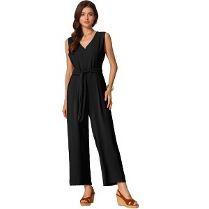 INSPIRE CHIC Women's V Neck Tie Front Casual Sleeveless Wide Leg Jumpsuit - 1 of 4