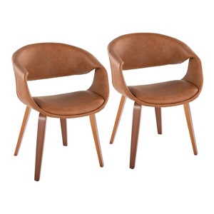 LumiSource Set of 2 Curvo Upholstered PU Chair Walnut - 1 of 4