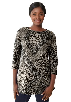 Jessica London Women's Plus Size Stretch Cotton Boatneck Tunic