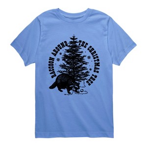 Boys' Instant Message Raccoon Around The Christmas Tree Short Sleeve Graphic T-Shirt - Carolina Blue - Medium - 1 of 4