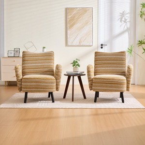 Set of 2 Boucle Accent Chairs with Wooden Legs and Side Storage Pockets, Modern Armchairs for Living Room, Bedroom or Office-Koiai - 1 of 4