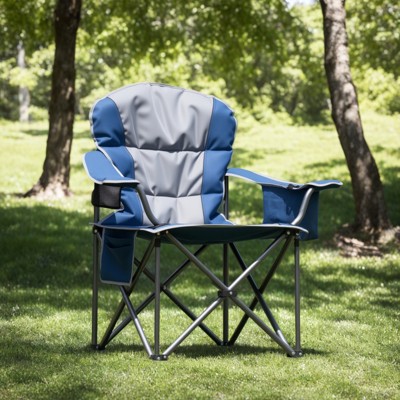 INFURNIC Outdoor Portable Chairs Padded Chair Oversized Camping Folding Chair With Cup Holder Storage, Cooler Bag, Blue , 25.19"*25.19"*42.12"