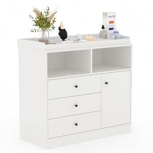Nursery Dresser with Changing Table Top - Tall Wooden Diaper Changing Station with 2 Open Shelves, 3 Drawers, and 1 Cabinet - 1 of 4