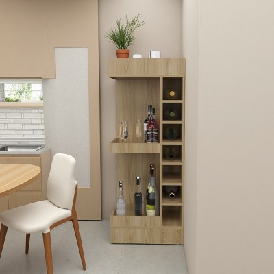 FURNIinspire Utility Storage Cabinets 3 Tier Corner Bar Cabinet Cupboard Bar Cabinet Storage Cabinet With Cubbies, Brown, 18.3"*18.3"*46"