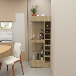 FURNIinspire Utility Storage Cabinets 3 Tier Corner Bar Cabinet Cupboard Bar Cabinet Storage Cabinet With Cubbies, Brown, 18.3"*18.3"*46" - 1 of 4