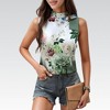 Anna-Kaci Women's Satin Floral Sleeveless Blouse with Mock Neck and Shoulder Bow Accent - 2 of 4