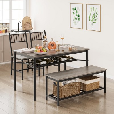 homfan Dining Table Set, Kitchen Table and Chairs for 4 with Storage Racks, with Bench and 2 Chairs, 4 Piece Furniture for Kitchen