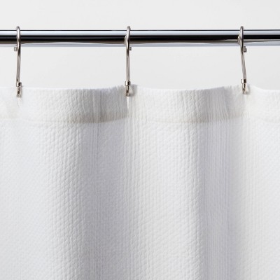 White Cotton Matelasse Shower Curtain with Buttonhole Top