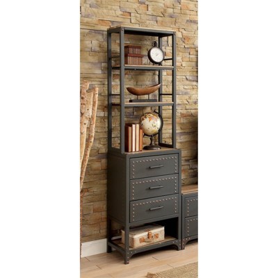 Azlo Industrial Pier Metal Cabinet in Gray and Natural - Furniture of America