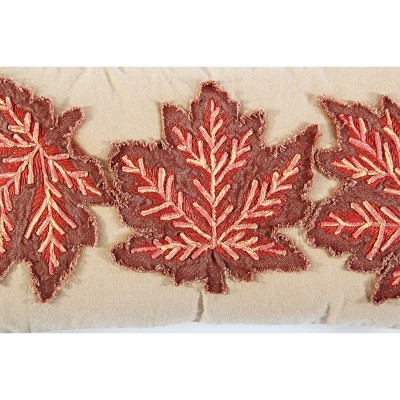 Rust Embroidered Oak Leaves Lumbar Throw Pillow