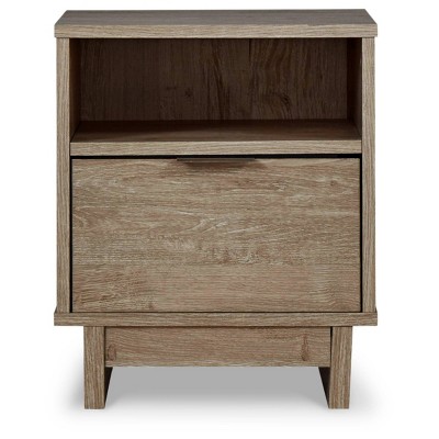 Transitional Light Brown Nightstand with Open Cubby and Drawer