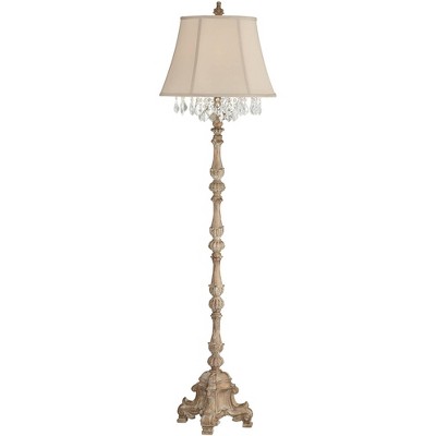 Barnes and Ivy Traditional Floor Lamp 63.5" Tall Distressed Candlestick Crystal Glass Beading Cream Bell Shade for Living Room Reading