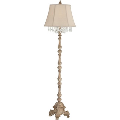 Barnes and Ivy Traditional Floor Lamp Distressed Candlestick Crystal Glass Beading Cream Bell Shade for Living Room Reading