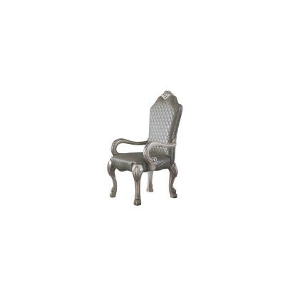 Elegant Beige Floral Carved Wood Dining Arm Chair, Set of 2