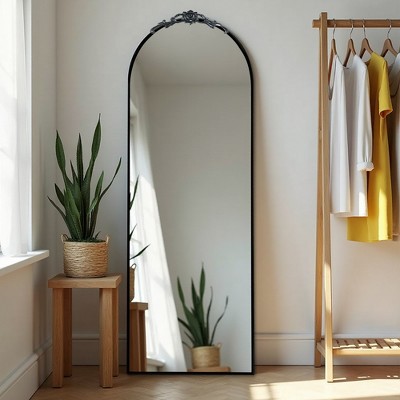 MAYEERTY Full-Length Mirror Wooden Right Angle Arch Gold 67x23x1in with Stand