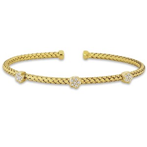 EVERLY JEWELRY | Silver Cubic Zirconia Weave Design Open Station Bracelet, 7.5 in- Available Metal Color Option - 1 of 4