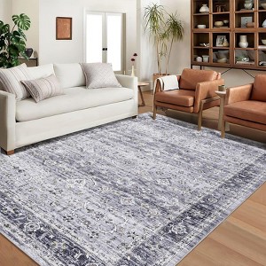 9x12 Washable Rugs & Non-Slip Area Rugs - Vintage Oriental Floral Carpet (Blue Gray, Foldable, Ultra-Thin Low Pile) - 1 of 4