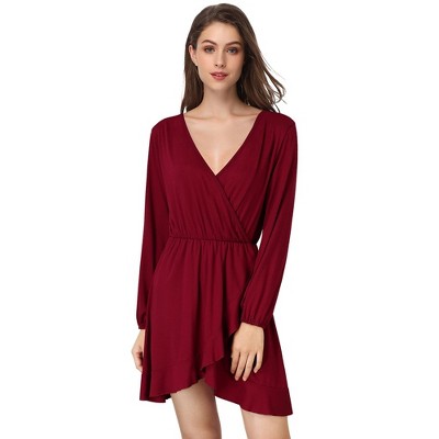 Women's Cross V-Neck Wrap Ruffle Party Mini Dress
