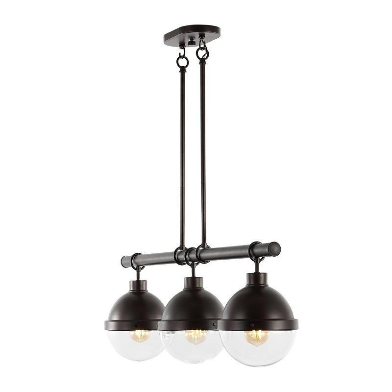 33&#34; 3-Light Caleb Industrial Farmhouse Iron/Glass Linear LED Pendant Oil Rubbed Bronze/Clear - JONATHAN Y, 1 of 12