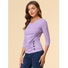 INSPIRE CHIC Women's V Neck 3/4 Sleeves Solid Knitted Buttons Decor Ruched Blouse - 2 of 4