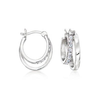 Ross-Simons 0.60 ct. t.w. CZ Double-Row Hoop Earrings in Sterling Silver