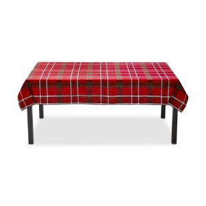 tag Sleigh Ride Holiday Red and Black Plaid Cotton Tablecloth, 84"Lx 60"W - 1 of 2