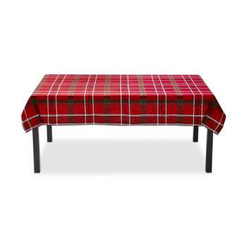 tag Sleigh Ride Holiday Red and Black Plaid Cotton Tablecloth, 84"Lx 60"W