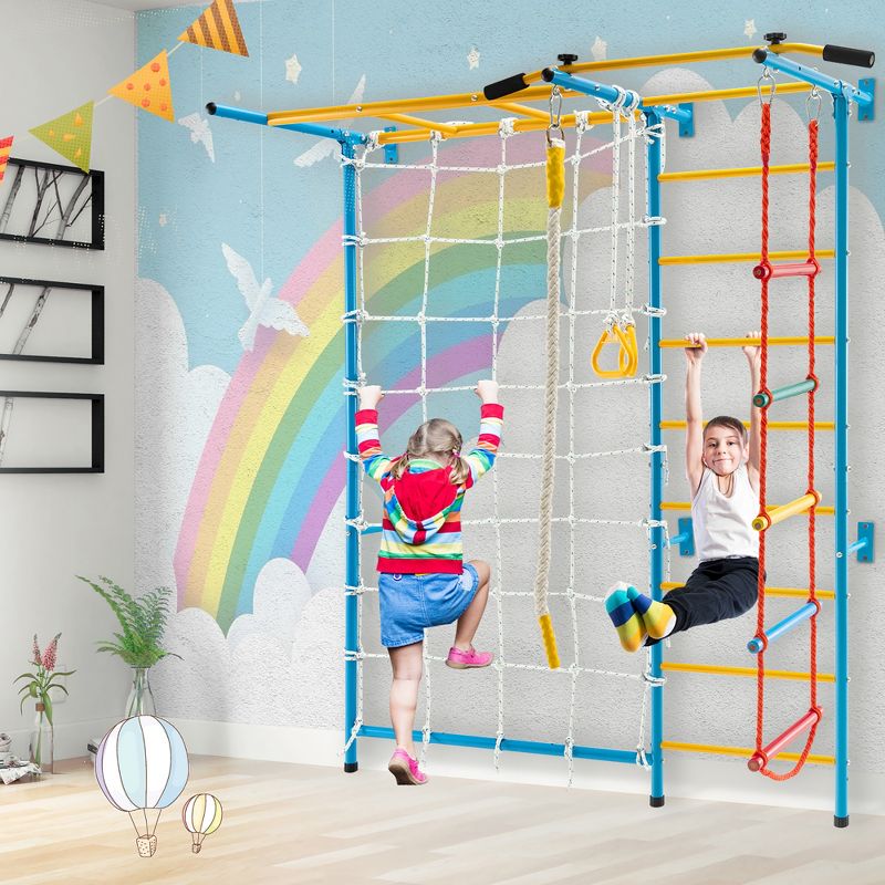 Costway 7 in 1 Kids Indoor Gym Playground Swedish Wall Ladder Children Home Climbing Gym, 2 of 11