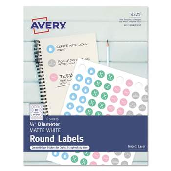 Avery Printable Self-Adhesive Permanent 3/4" Round ID Labels 3/4" dia. White 800/Pk 4221
