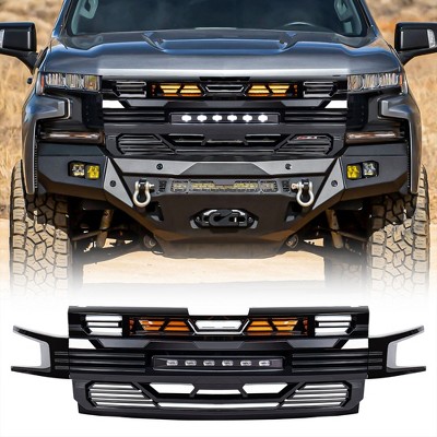 American Modified LED Armor Grille, Off-Road Lights for 19-21 Chevy Silverado 1500, Glossy Black