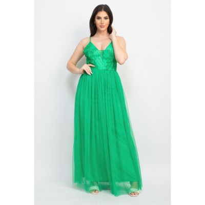 I AM A FASHION JUNKY Glittered Straps Mesh Tulle Maxi Dress