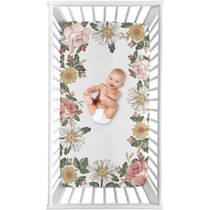 Sweet Jojo Designs Girl Photo Op Fitted Crib Sheet Vintage Floral Pink Green and Yellow - 1 of 4