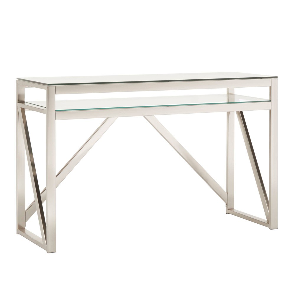 Photos - Coffee Table Severin Glass Top Brushed Nickel Sofa and Table Silver - Inspire Q: Modern