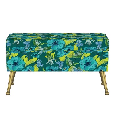 Jayda Storage Bench with Splayed Floral Green Teal - Opalhouse™