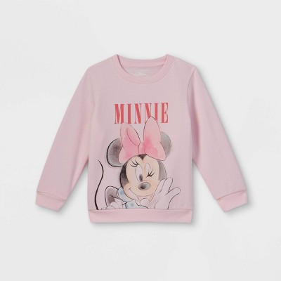 Toddler Girls' Disney Minnie Mouse Fleece Crew Neck Pullover - Pink 18M