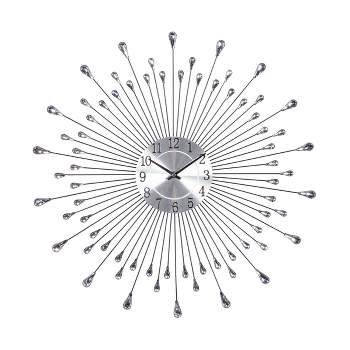 23"x23" Metal Starburst Wall Clock with Crystal Embellishment Silver - Olivia & May